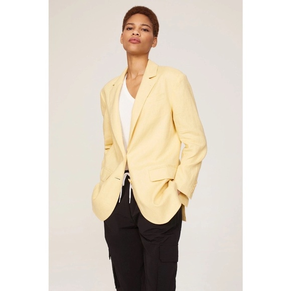 NWT Madewell The Oversized Blazer in 100% Linen Light Straw Yellow Size SMALL - Picture 1 of 6